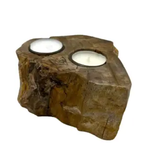 Petrified Wood Candle Holder – Double | www.artisangoods.co.uk 2