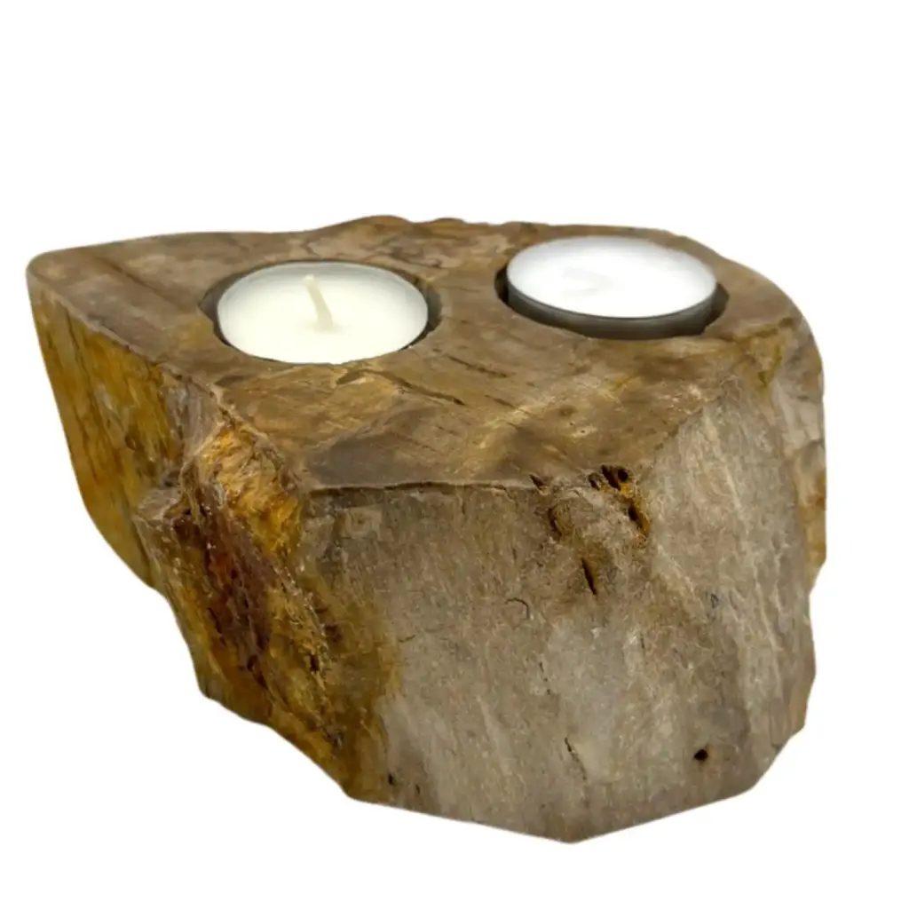 Petrified Wood Candle Holder – Double | www.artisangoods.co.uk