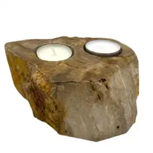 Petrified Wood Candle Holder – Double | www.artisangoods.co.uk 1