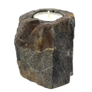 Petrified Wood Candle Holder – Single Low | www.artisangoods.co.uk 3