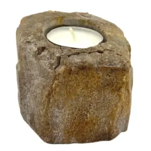 Petrified Wood Candle Holder – Single Low | www.artisangoods.co.uk 2