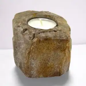 Petrified Wood Candle Holder – Single Low | www.artisangoods.co.uk 1