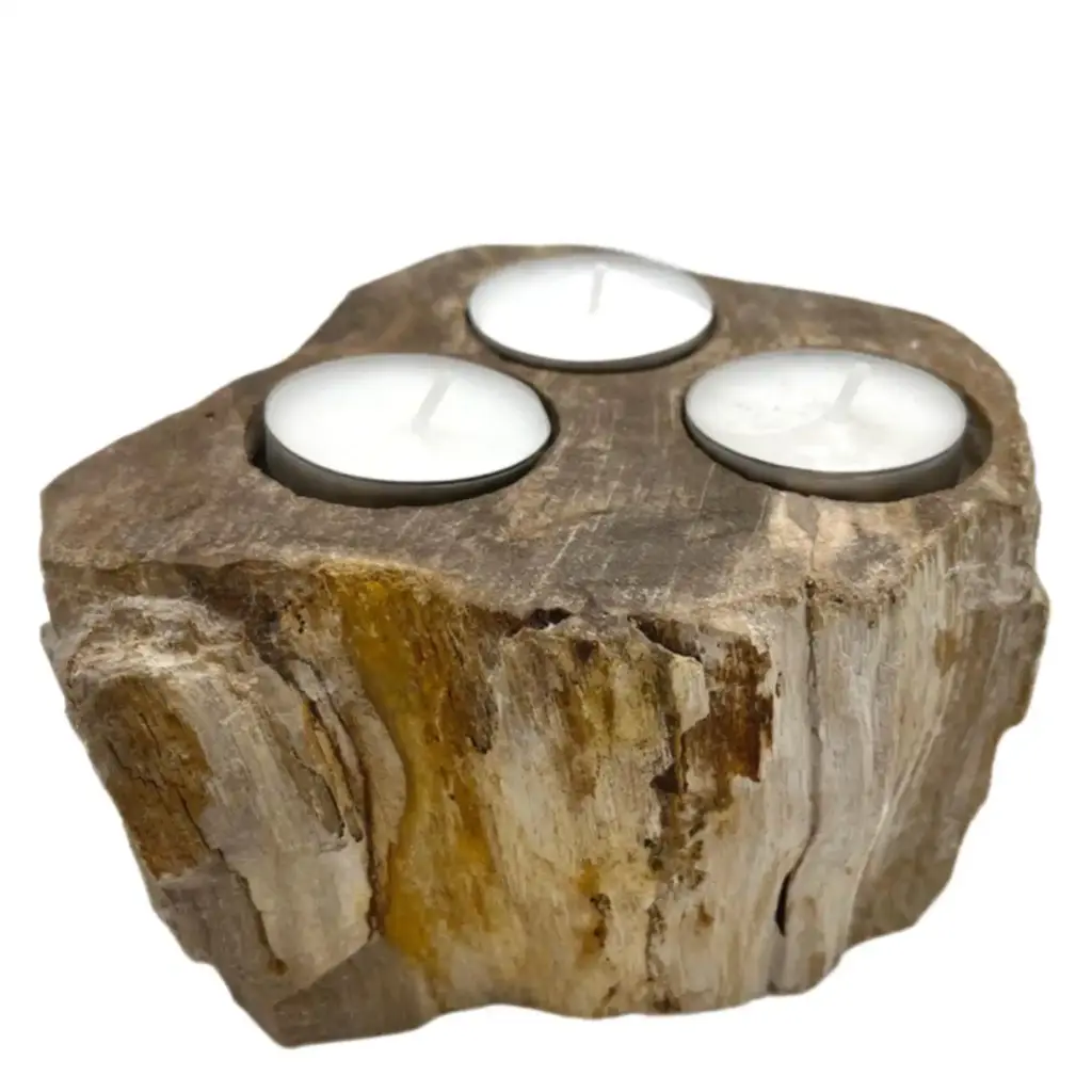 Petrified Wood Candle Holder – Triple | www.artisangoods.co.uk