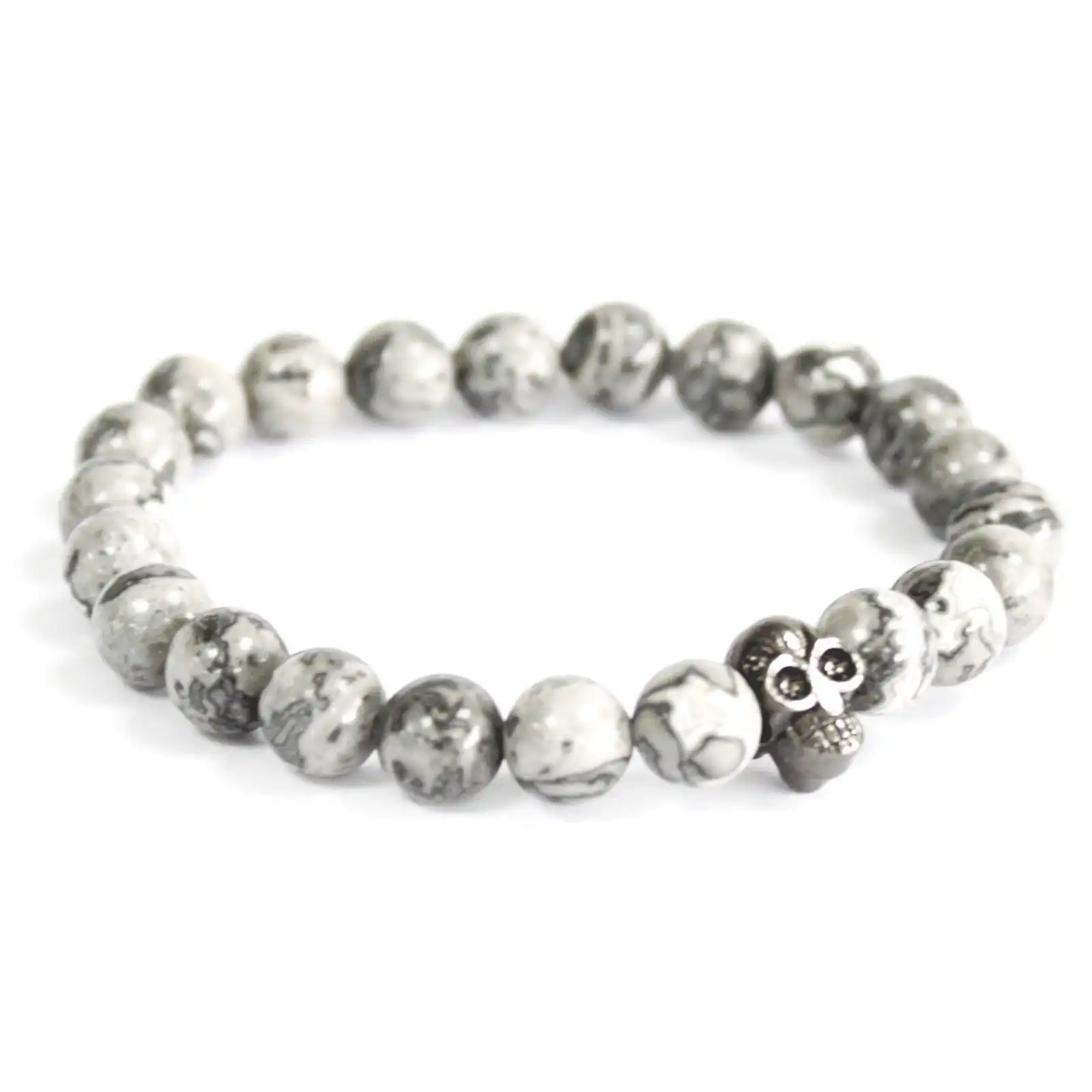 Pewter Skull / Grey Agate – Gemstone Bracelet | www.artisangoods.co.uk 3 Pewter Skull / Grey Agate – Gemstone Bracelet | www.artisangoods.co.uk 2