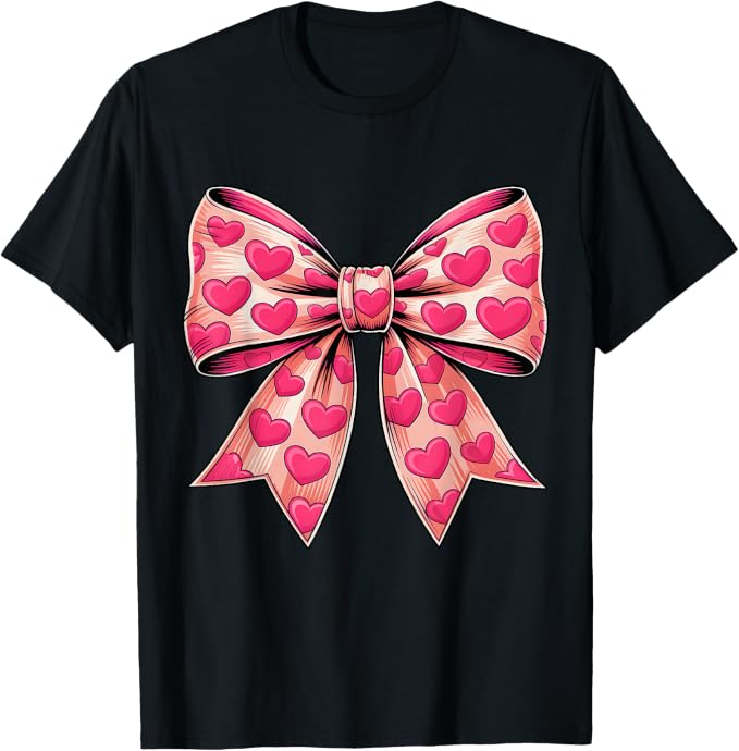 Pink Boquette Bow Valentine T-Shirt for Women and Girls