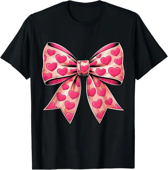 Pink Boquette Bow Valentine T-Shirt for Women and Girls