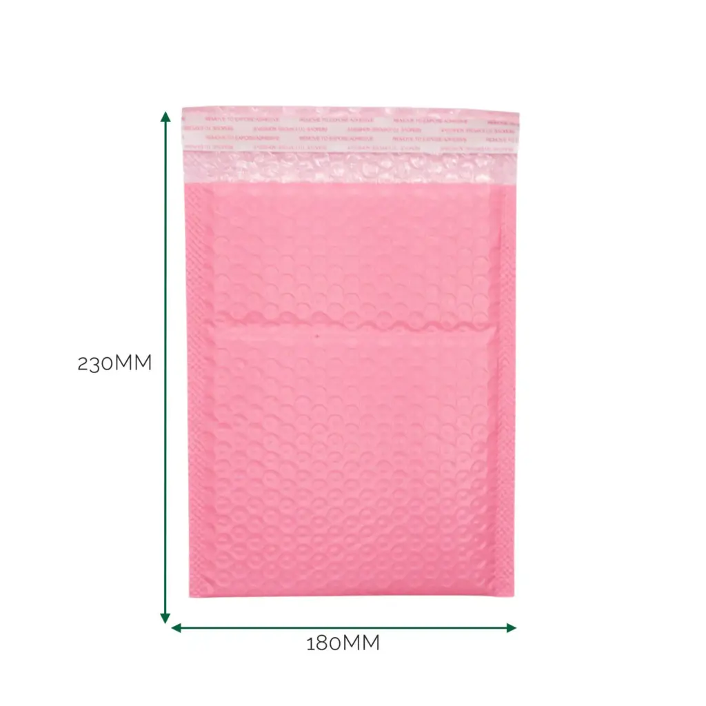 Pink Poly Bubble Envelope (180×230+40mm) | www.artisangoods.co.uk