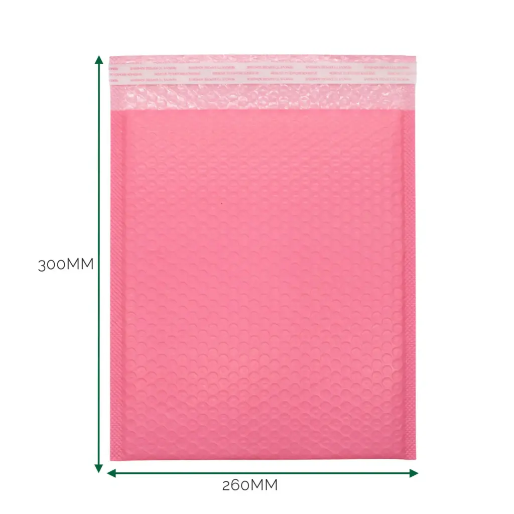 Pink Poly Bubble Envelope (260×300+40mm) | www.artisangoods.co.uk