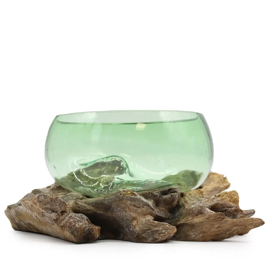 Recycled Beer Bottles – Lrg Wide Bowl on Wood | www.artisangoods.co.uk