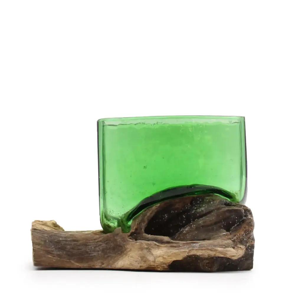 Recycled Beer Bottles – Square Bowl on Wood | www.artisangoods.co.uk