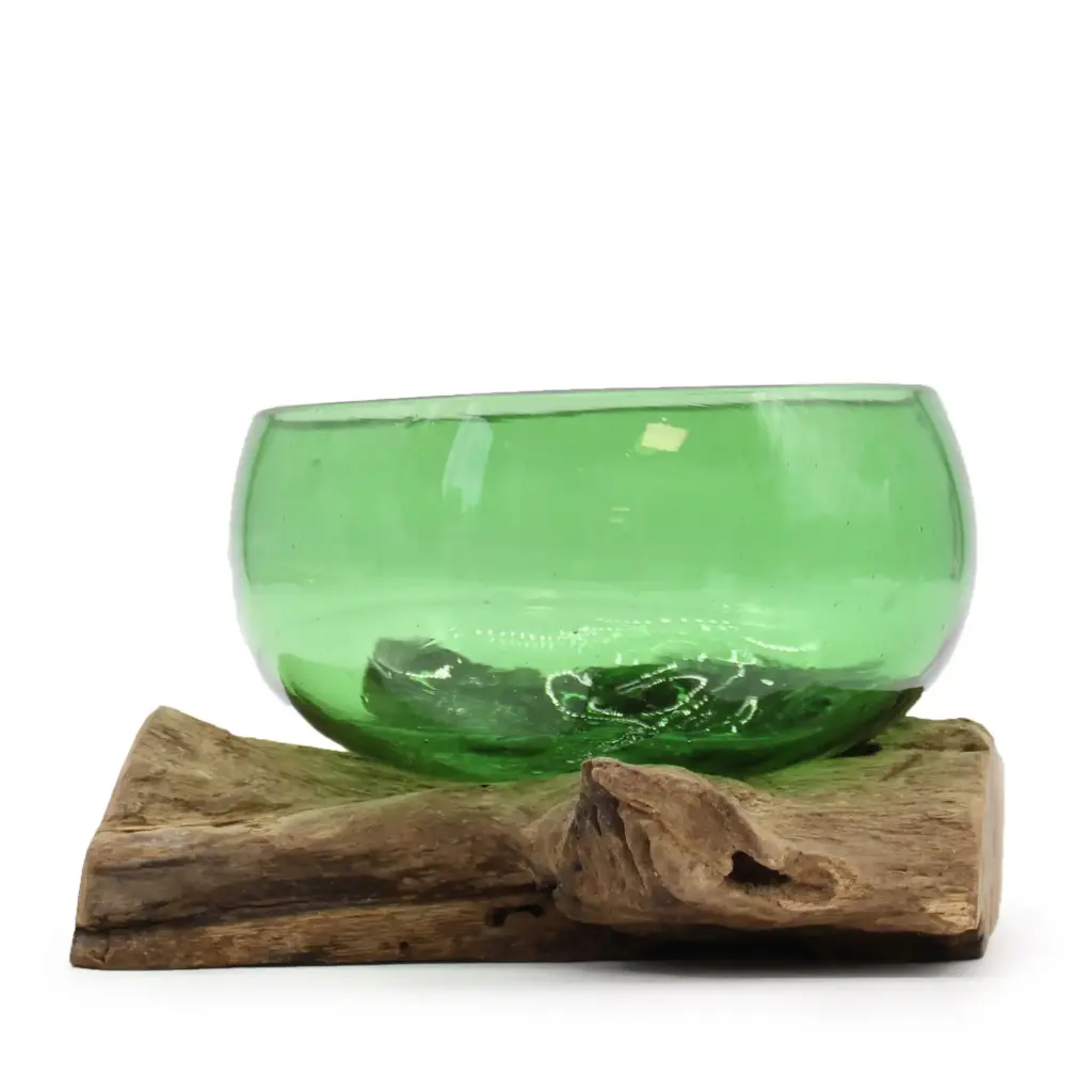 Recycled Beer Bottles – Wide Bowl on Wood | www.artisangoods.co.uk