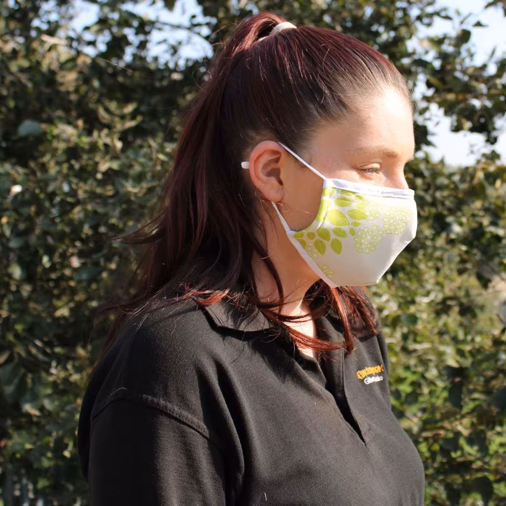 Reusable Fashion Face Covering – Green Leaves (Adult) | www.artisangoods.co.uk 3