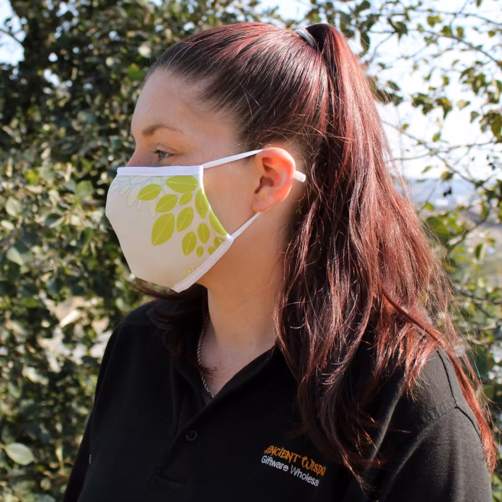 Reusable Fashion Face Covering – Green Leaves (Adult) | www.artisangoods.co.uk