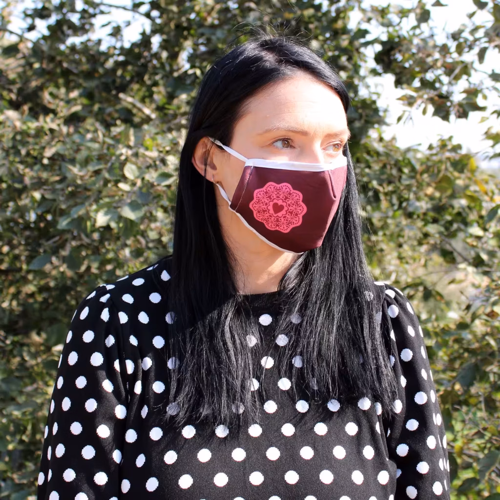 Reusable Fashion Face Covering – Red Mandala Heart  (Adult) | www.artisangoods.co.uk
