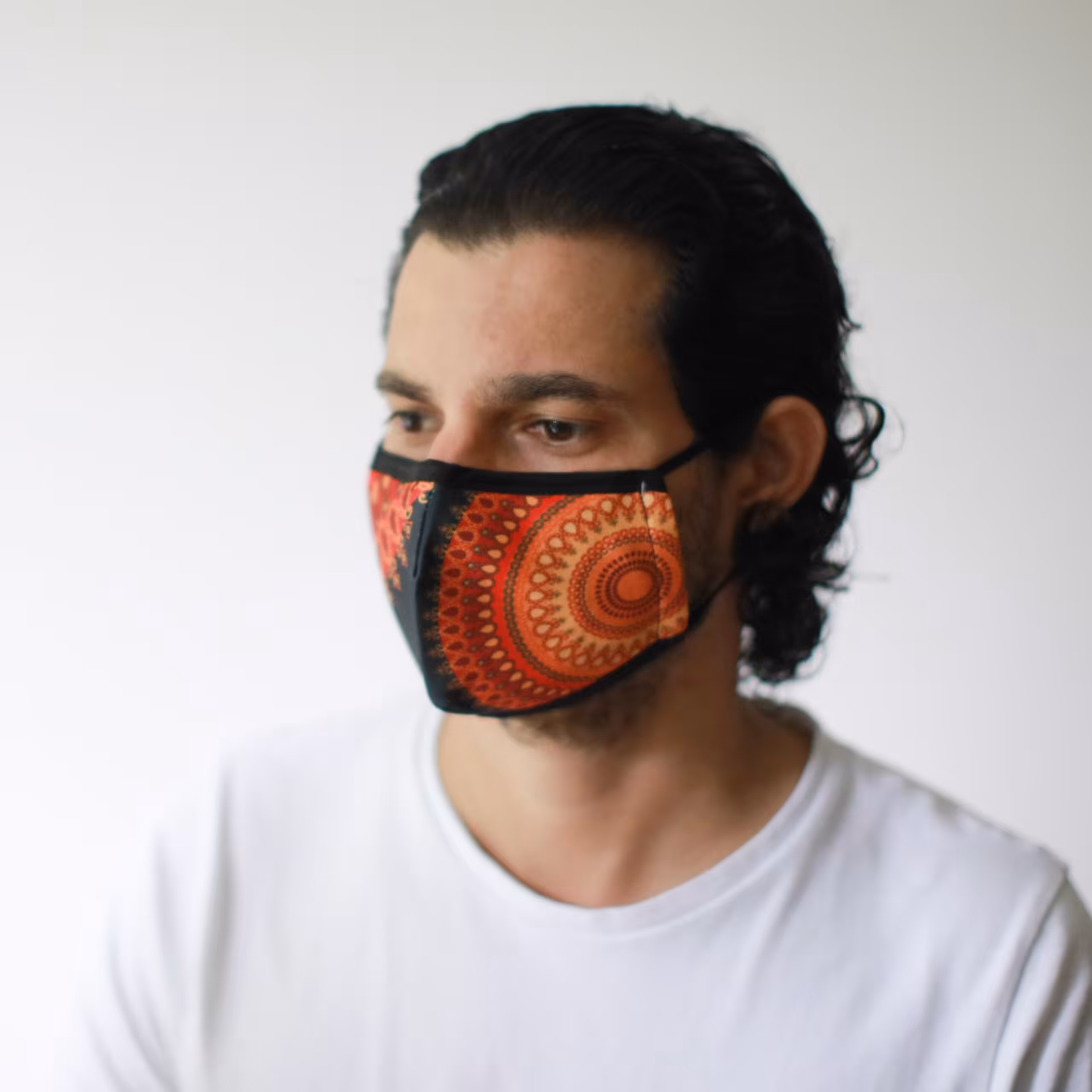 Reusable Fashion Face Mask – Orange Mandala (Adult) | www.artisangoods.co.uk 3 Reusable Fashion Face Mask - Orange Mandala (Adult) - Image 2