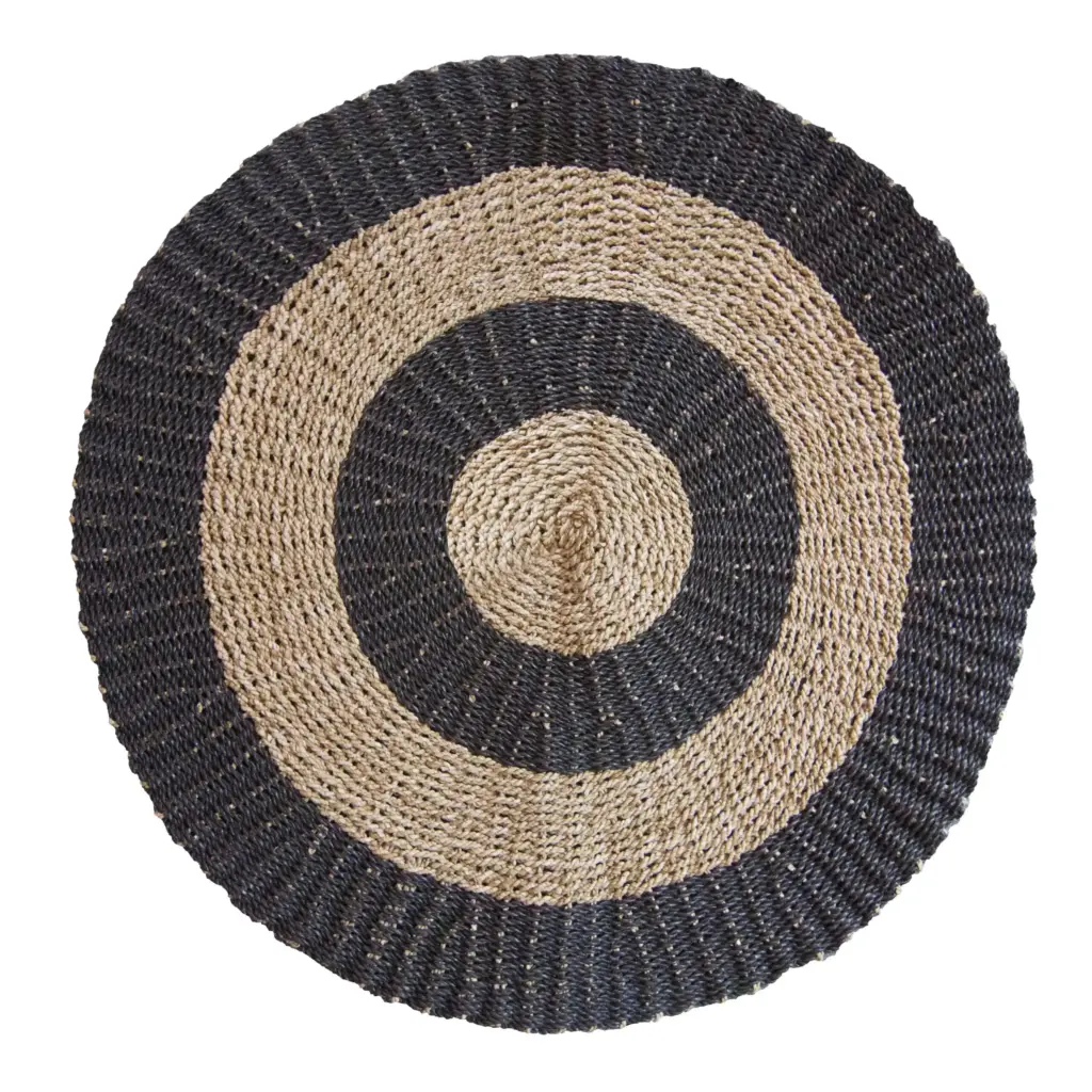 Round Seagrass Black & Tan – Circles – 1m | www.artisangoods.co.uk