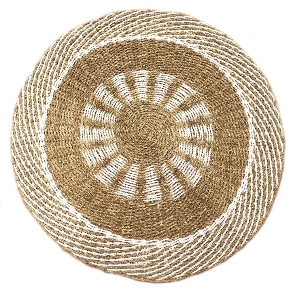 Round Seagrass White & Tan – Inner Sun – 1m | www.artisangoods.co.uk