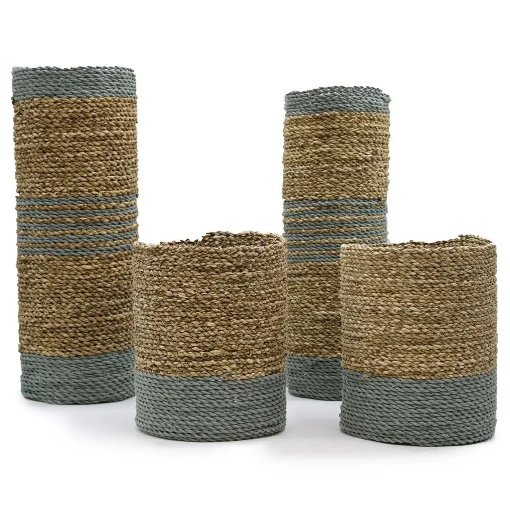 Seagrass & Abu-Abu Raffia Set – 2 Vase & 2 Bins | www.artisangoods.co.uk Seagrass & Abu-Abu Raffia Set – 2 Vase & 2 Bins | www.artisangoods.co.uk