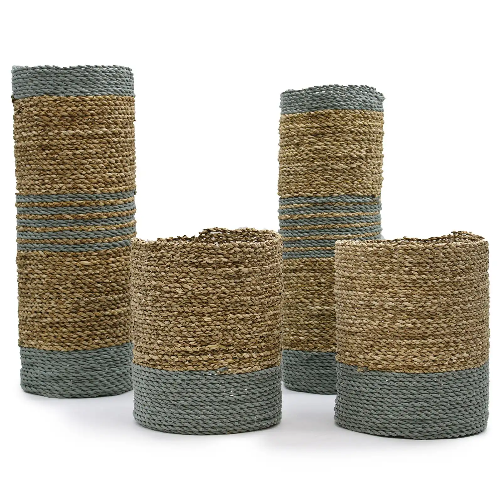 Seagrass & Abu-Abu Raffia Set – 2 Vase & 2 Bins | www.artisangoods.co.uk 2 Seagrass & Abu-Abu Raffia Set – 2 Vase & 2 Bins | www.artisangoods.co.uk 1