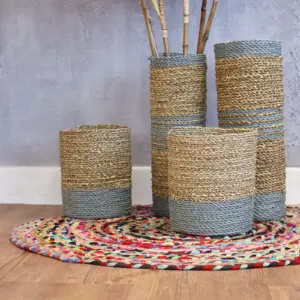 Seagrass & Abu-Abu Raffia Set – 2 Vase & 2 Bins | www.artisangoods.co.uk 9