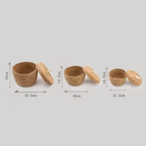 Seagrass & Cotton Round Baskets with Lids – Natural – Set of 3 | www.artisangoods.co.uk 8