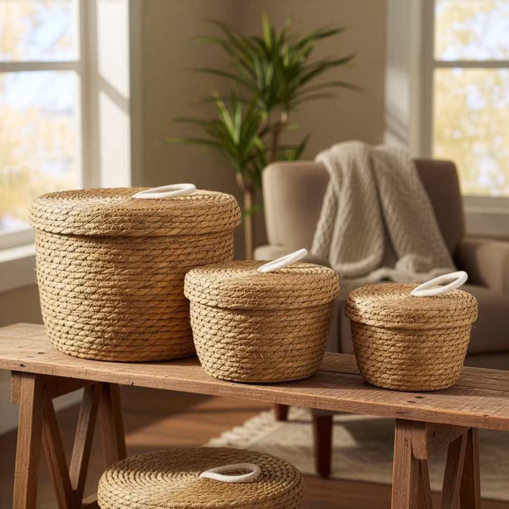 Seagrass & Cotton Round Baskets with Lids – Natural – Set of 3 | www.artisangoods.co.uk 7 Seagrass & Cotton Round Baskets with Lids – Natural – Set of 3 | www.artisangoods.co.uk 7