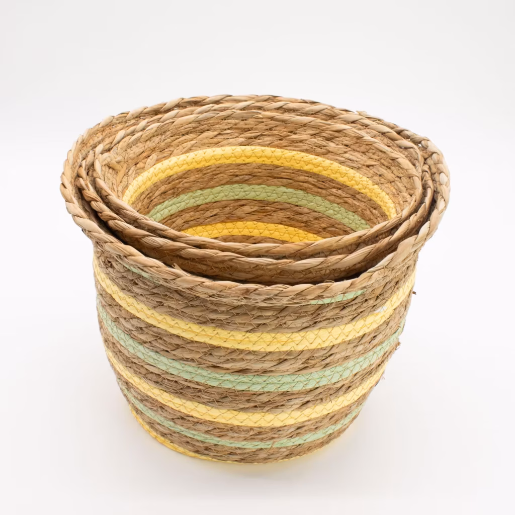 Seagrass & Straw Vase Shaped Baskets  – Natural Yellow & Green – Set of 3 | www.artisangoods.co.uk