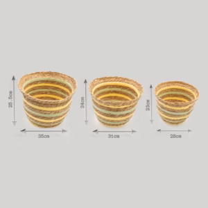 Seagrass & Straw Vase Shaped Baskets  – Natural Yellow & Green – Set of 3 | www.artisangoods.co.uk 5
