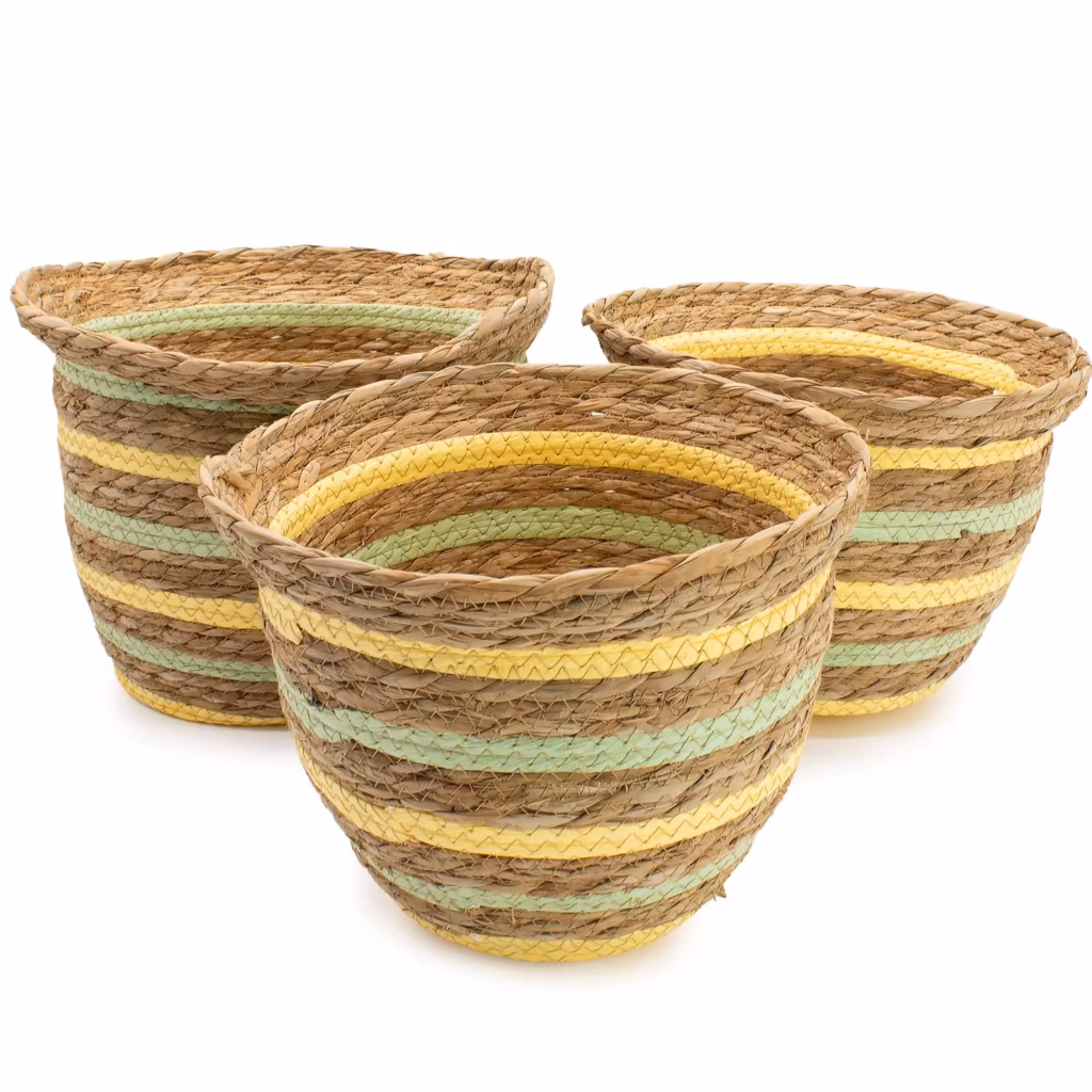 Seagrass & Straw Vase Shaped Baskets – Natural Yellow & Green – Set of 3 | www.artisangoods.co.uk 3 Seagrass & Straw Vase Shaped Baskets – Natural Yellow & Green – Set of 3 | www.artisangoods.co.uk 3