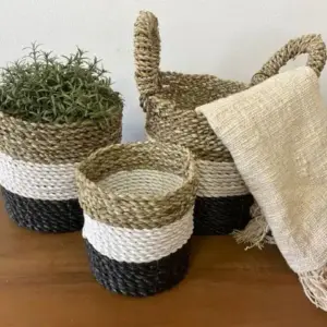 Seagrass Basket Set – Dark Grey / White / Natural | www.artisangoods.co.uk 5