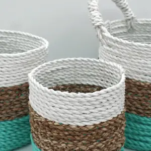 Seagrass Basket Set – Green / Natural / White | www.artisangoods.co.uk 4