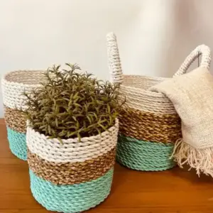Seagrass Basket Set – Green / Natural / White | www.artisangoods.co.uk 6