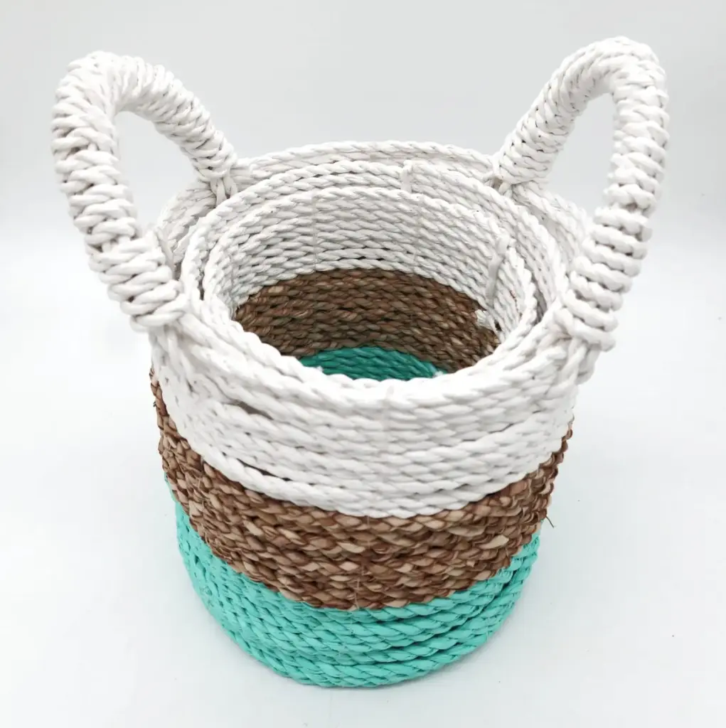 Seagrass Basket Set – Green / Natural / White | www.artisangoods.co.uk 3