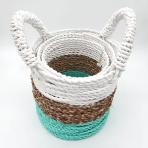 Seagrass Basket Set – Green / Natural / White | www.artisangoods.co.uk 3