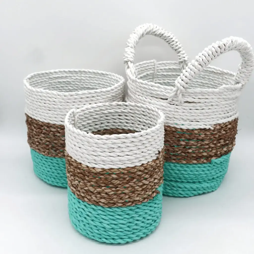 Seagrass Basket Set – Green / Natural / White | www.artisangoods.co.uk