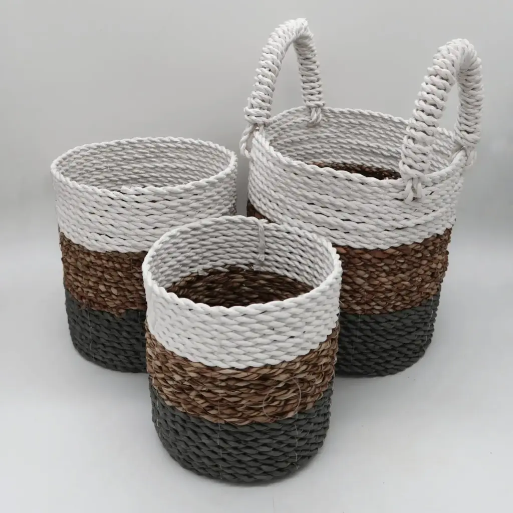 Seagrass Basket Set – Grey / Natural / White | www.artisangoods.co.uk