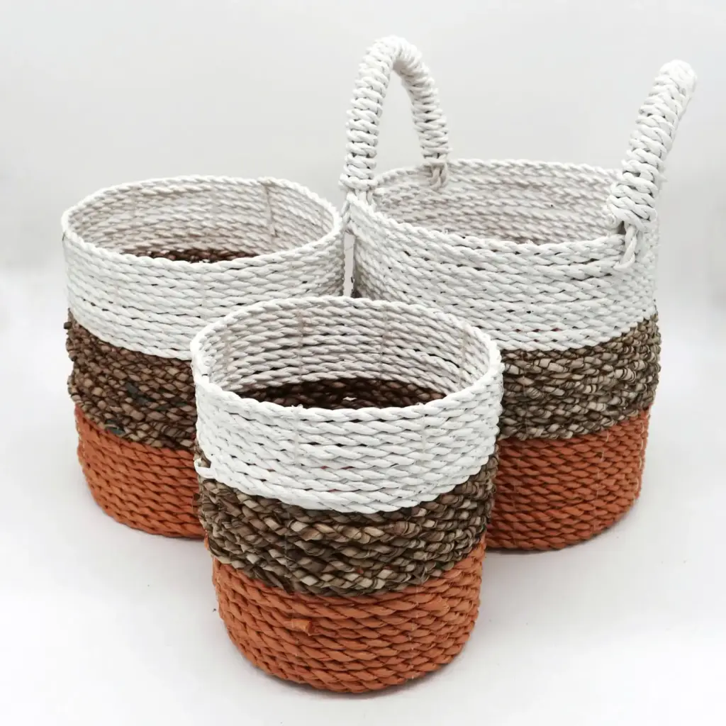 Seagrass Basket Set – Orange / Natural / White | www.artisangoods.co.uk
