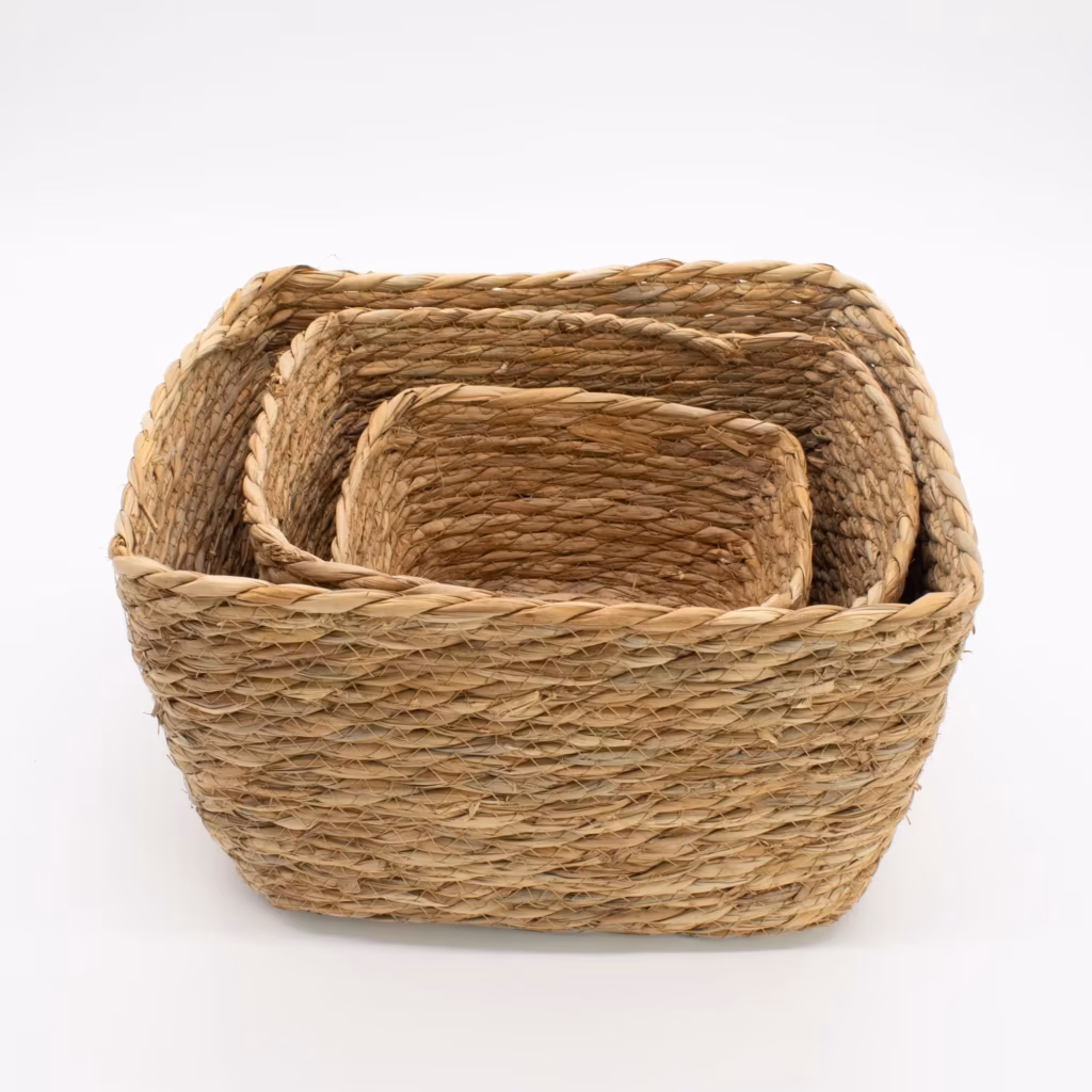 Seagrass Square Baskets – Natural – Set of 3 | www.artisangoods.co.uk 2