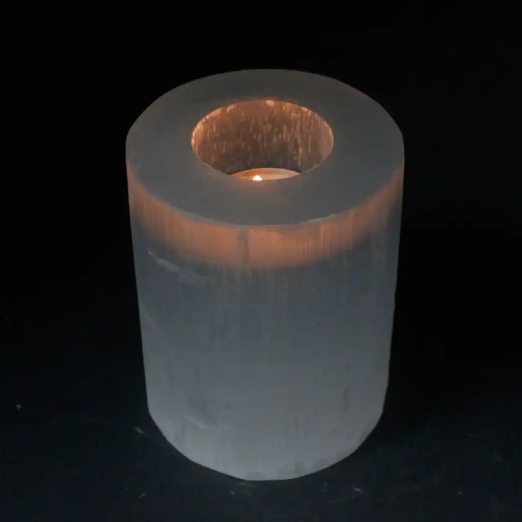 Selenite Cylinder Candle Holder – 10 cm | www.artisangoods.co.uk 2