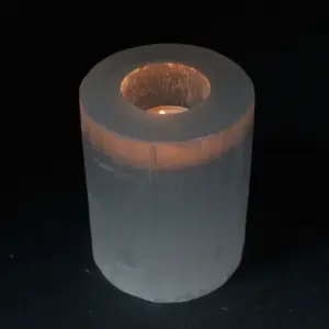 Selenite Cylinder Candle Holder – 10 cm | www.artisangoods.co.uk 2