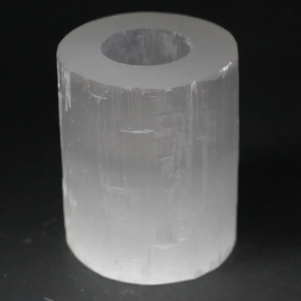 Selenite Cylinder Candle Holder – 10 cm | www.artisangoods.co.uk