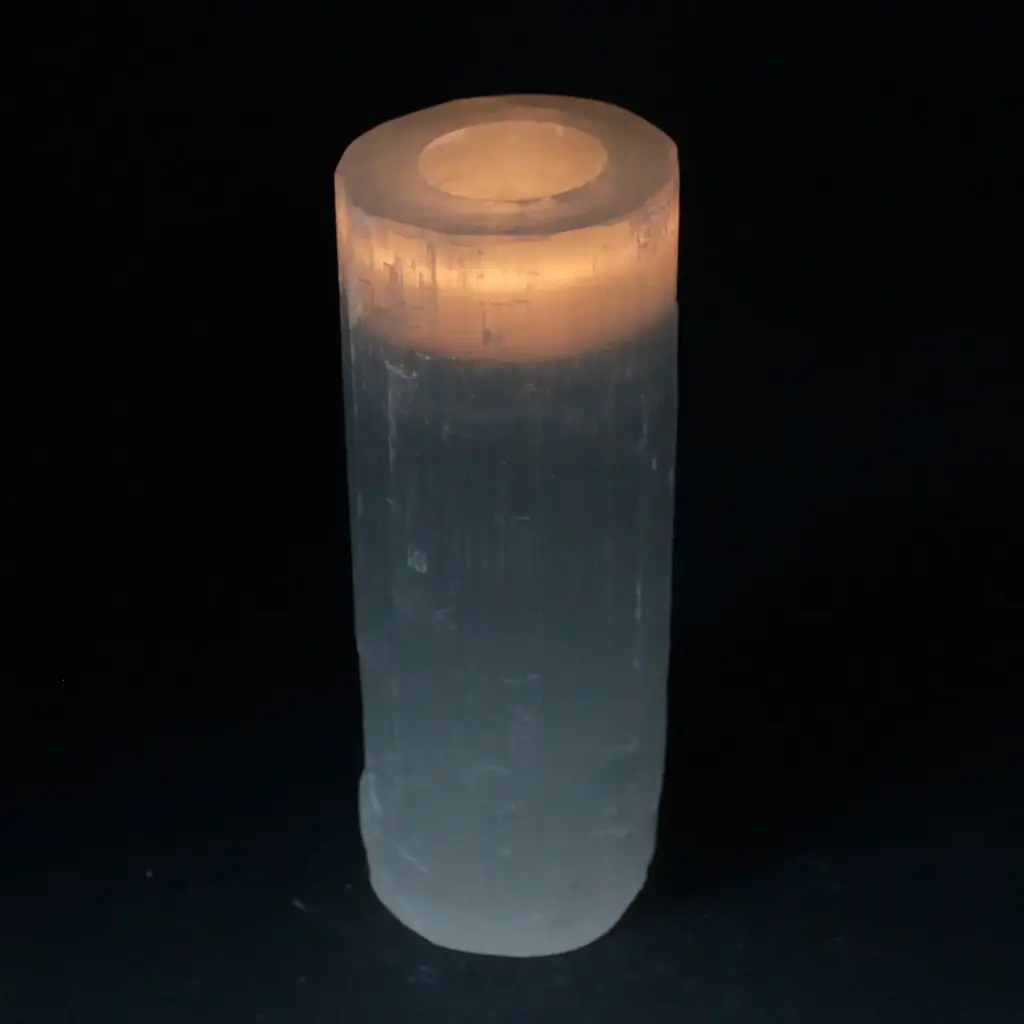 Selenite Cylinder Candle Holder – 20 cm | www.artisangoods.co.uk 2