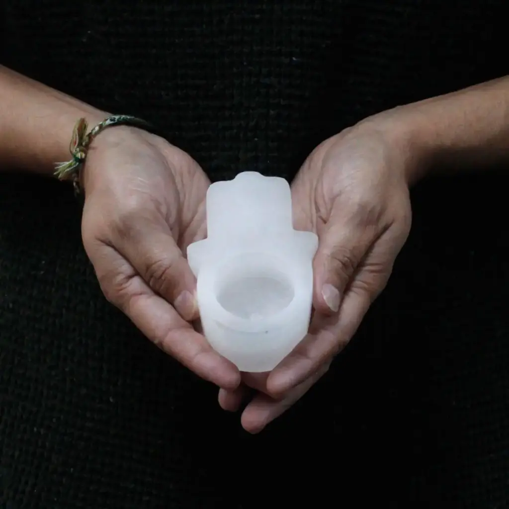 Selenite Hamsa Candle Holder | www.artisangoods.co.uk 4 Selenite Hamsa Candle Holder | www.artisangoods.co.uk 4