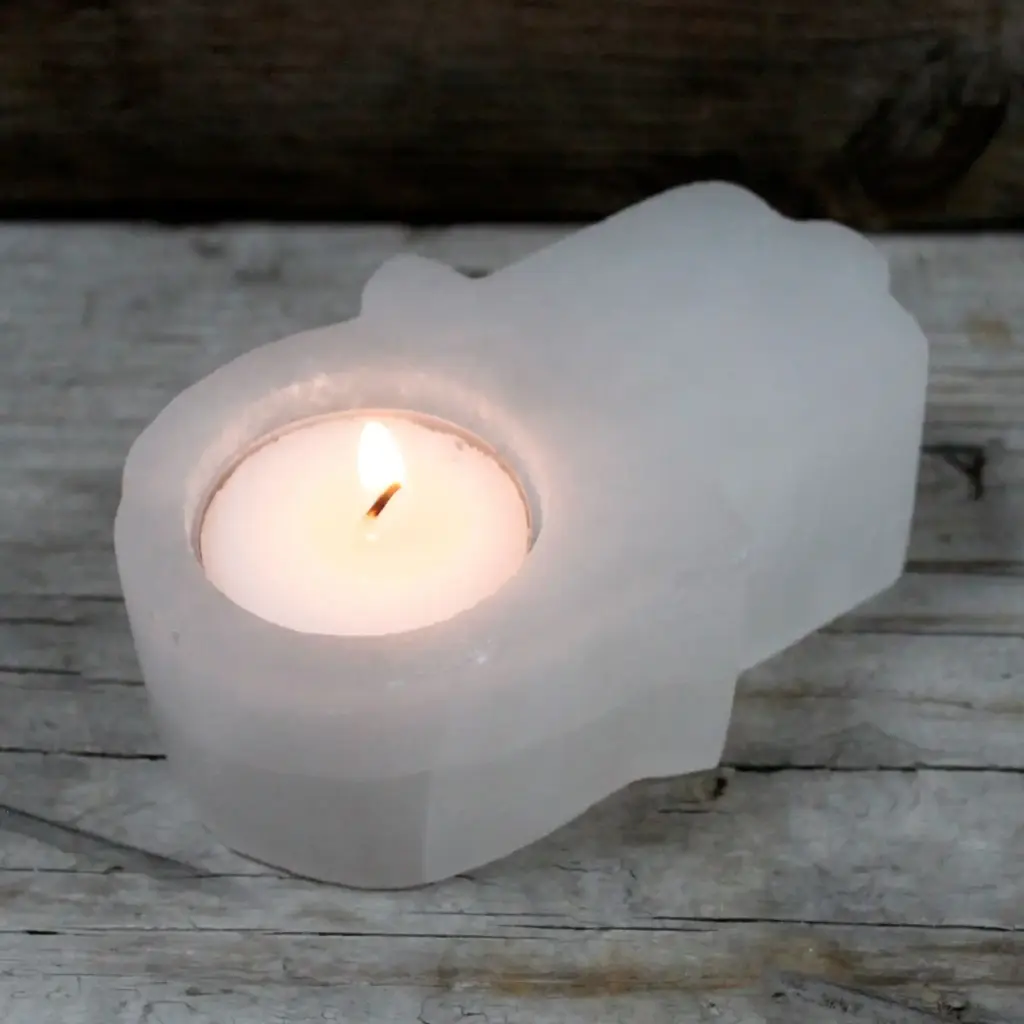 Selenite Hamsa Candle Holder | www.artisangoods.co.uk 2 Selenite Hamsa Candle Holder | www.artisangoods.co.uk 2