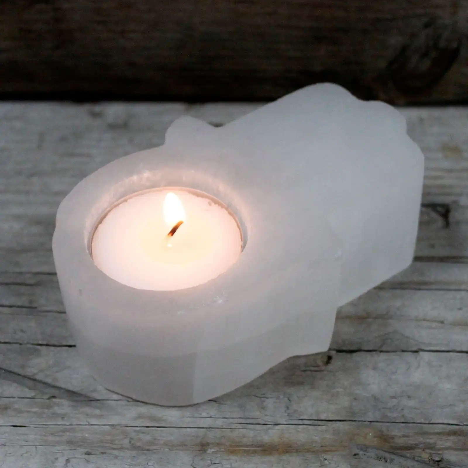 Selenite Hamsa Candle Holder | www.artisangoods.co.uk 3 Selenite Hamsa Candle Holder | www.artisangoods.co.uk 2
