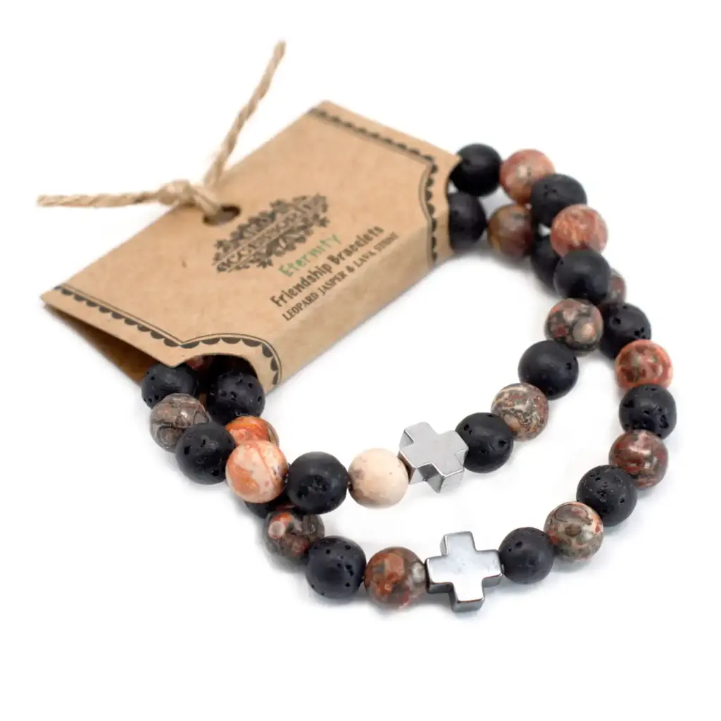Set of 2 Gemstones Friendship Bracelets – Eternity – Leopard Skin Jasper & Lava Stone | www.artisangoods.co.uk 2