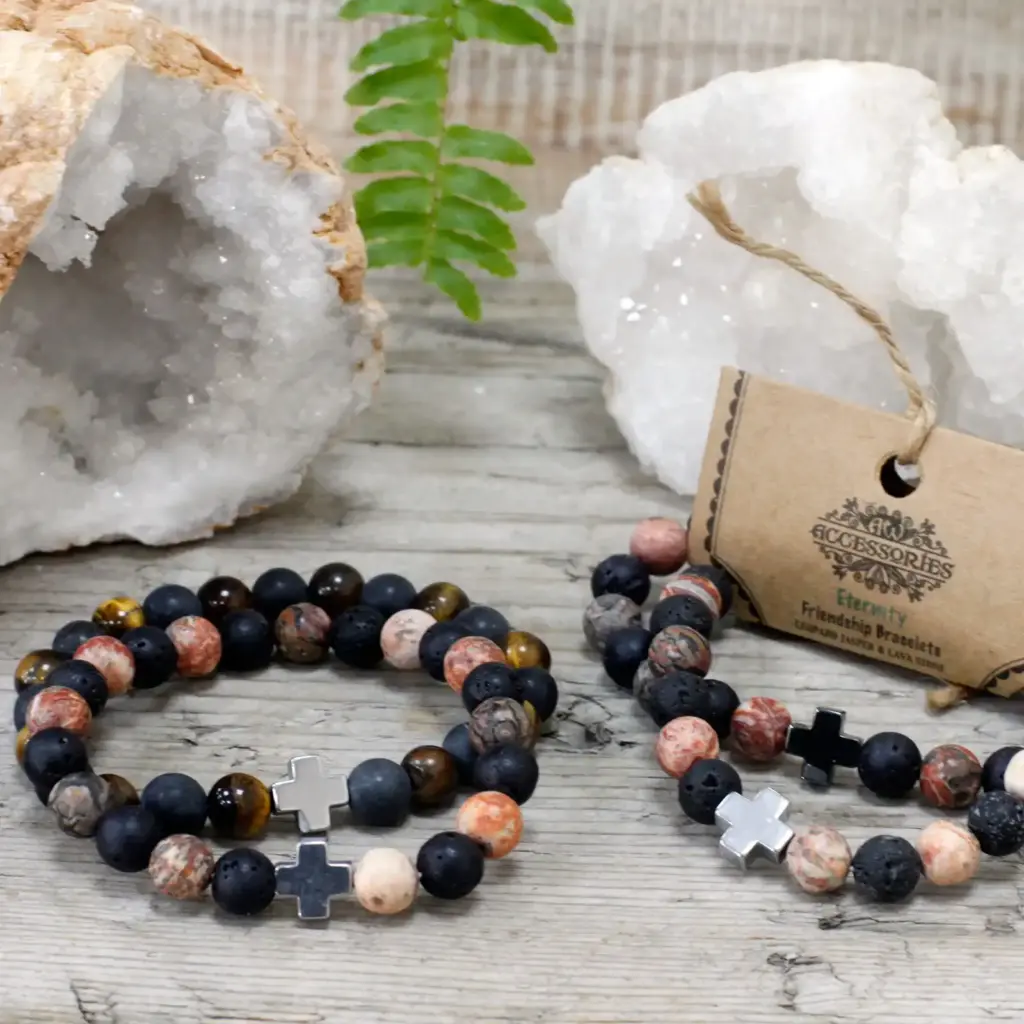 Set of 2 Gemstones Friendship Bracelets – Eternity – Leopard Skin Jasper & Lava Stone | www.artisangoods.co.uk 4