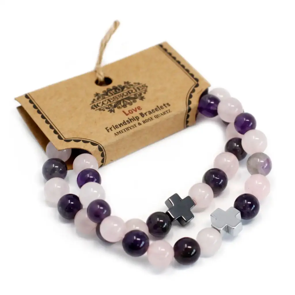 Set of 2 Gemstones Friendship Bracelets – Love – Amethyst & Rose Quartz | www.artisangoods.co.uk