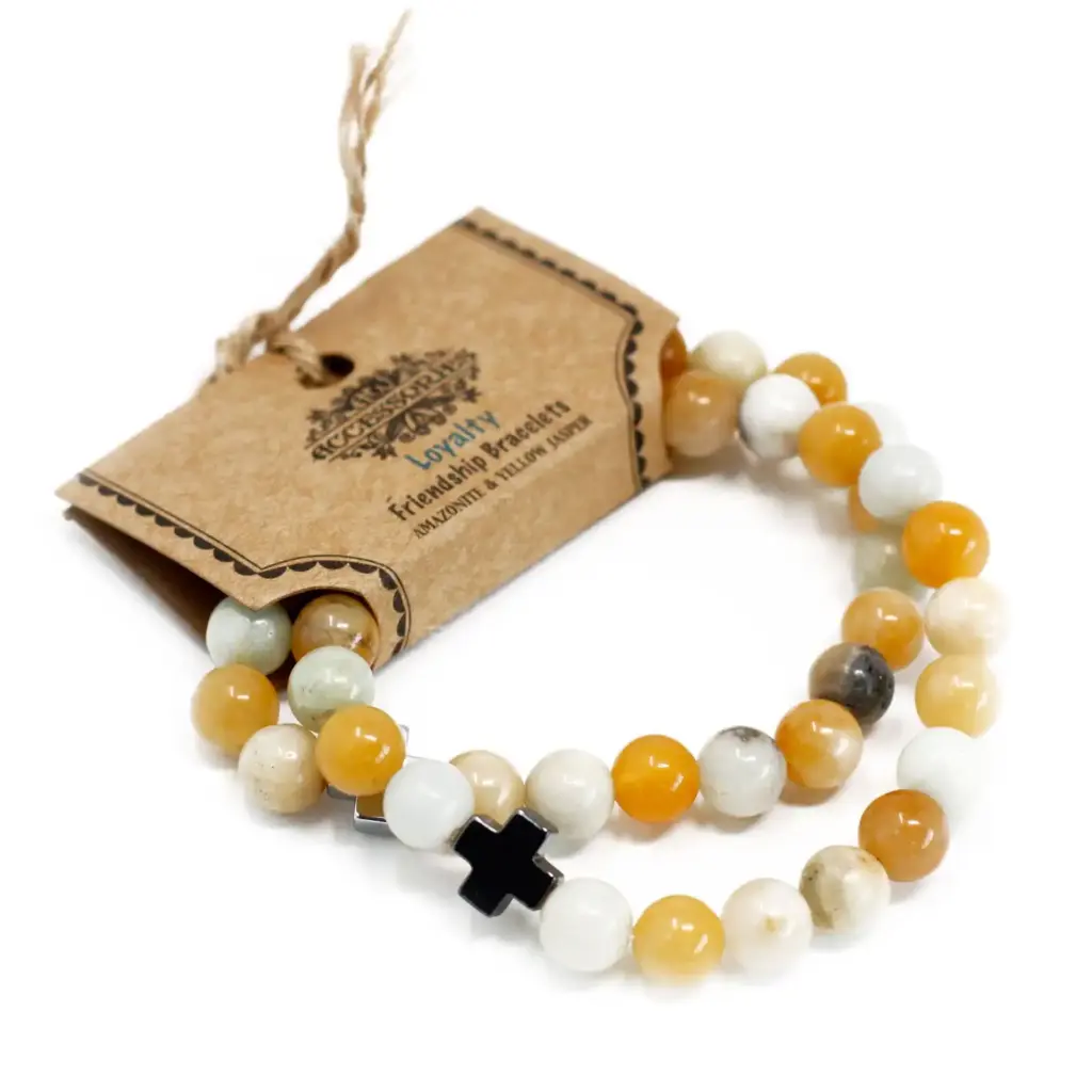 Set of 2 Gemstones Friendship Bracelets – Loyalty – Amazonite & Yellow Jasper | www.artisangoods.co.uk 2