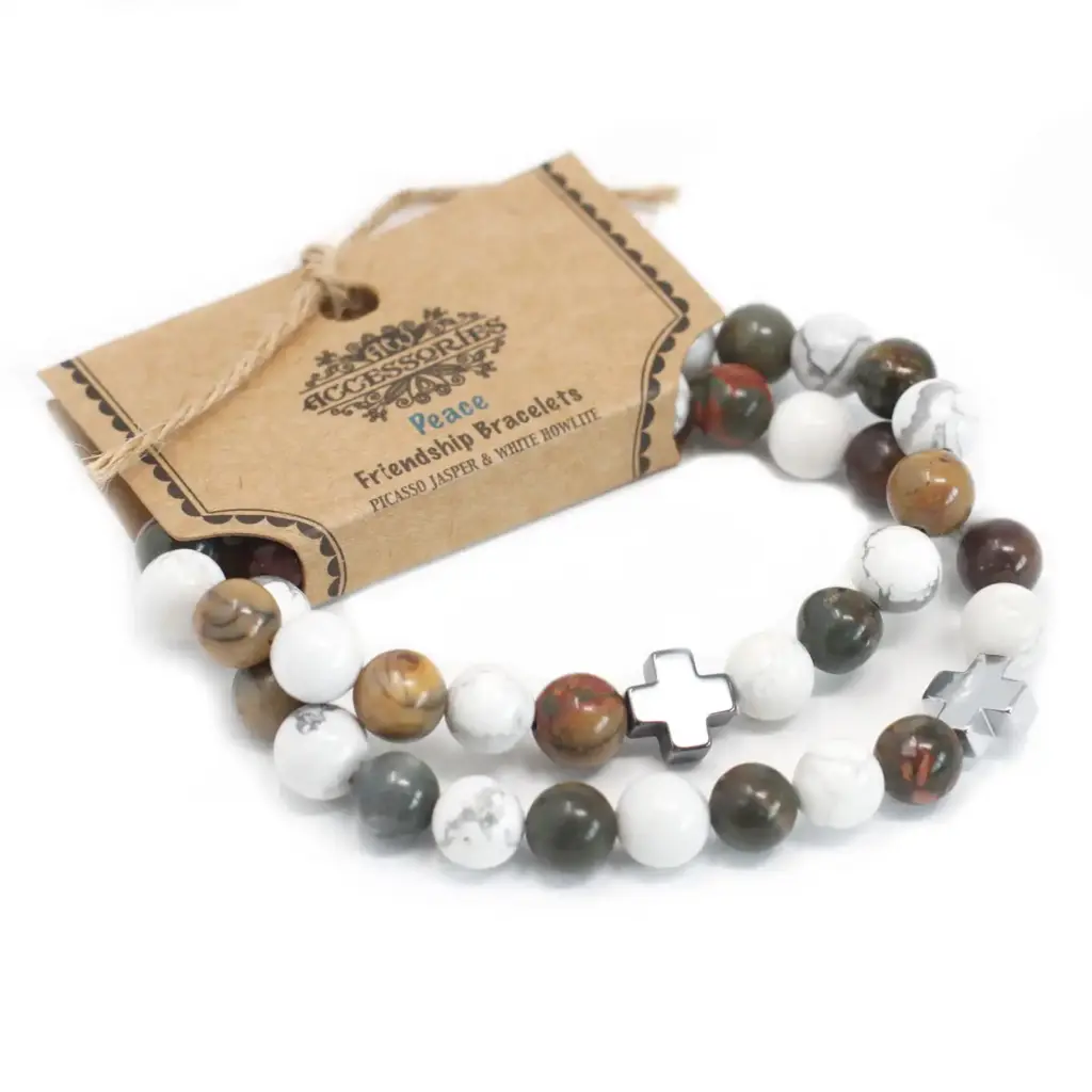 Set of 2 Gemstones Friendship Bracelets – Peace – Picasso Jasper & White Howlite | www.artisangoods.co.uk 2 Set of 2 Gemstones Friendship Bracelets – Peace – Picasso Jasper & White Howlite | www.artisangoods.co.uk 2